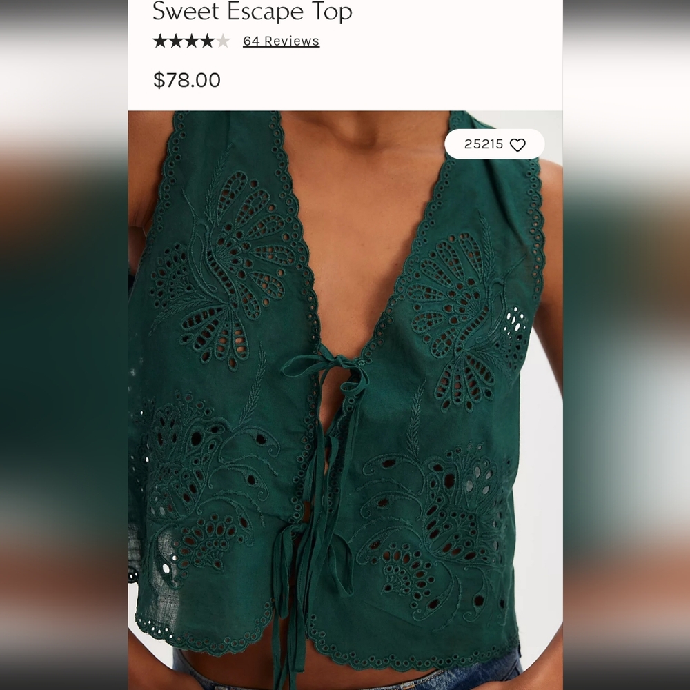 Free People Rainforest Green Sweet Escape Eyelet Top